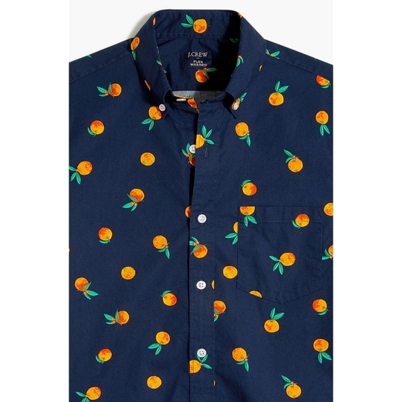 J Crew | Short-Sleeve Slim Orange-Print Flex Casual Shirt - Picture 3 of 7